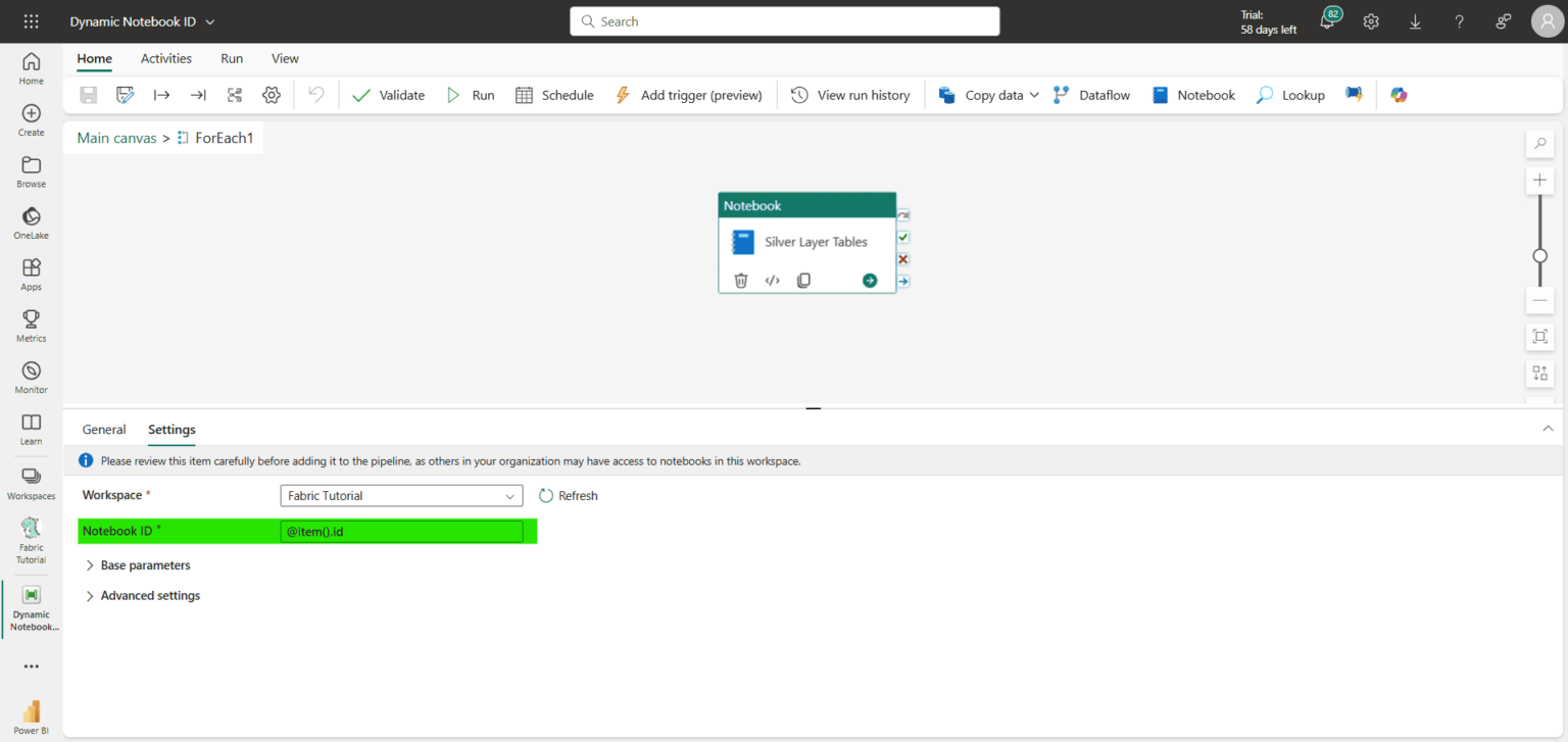 Microsoft Fabric: Dynamically Provide Notebook ID in Data Factory Pipeline