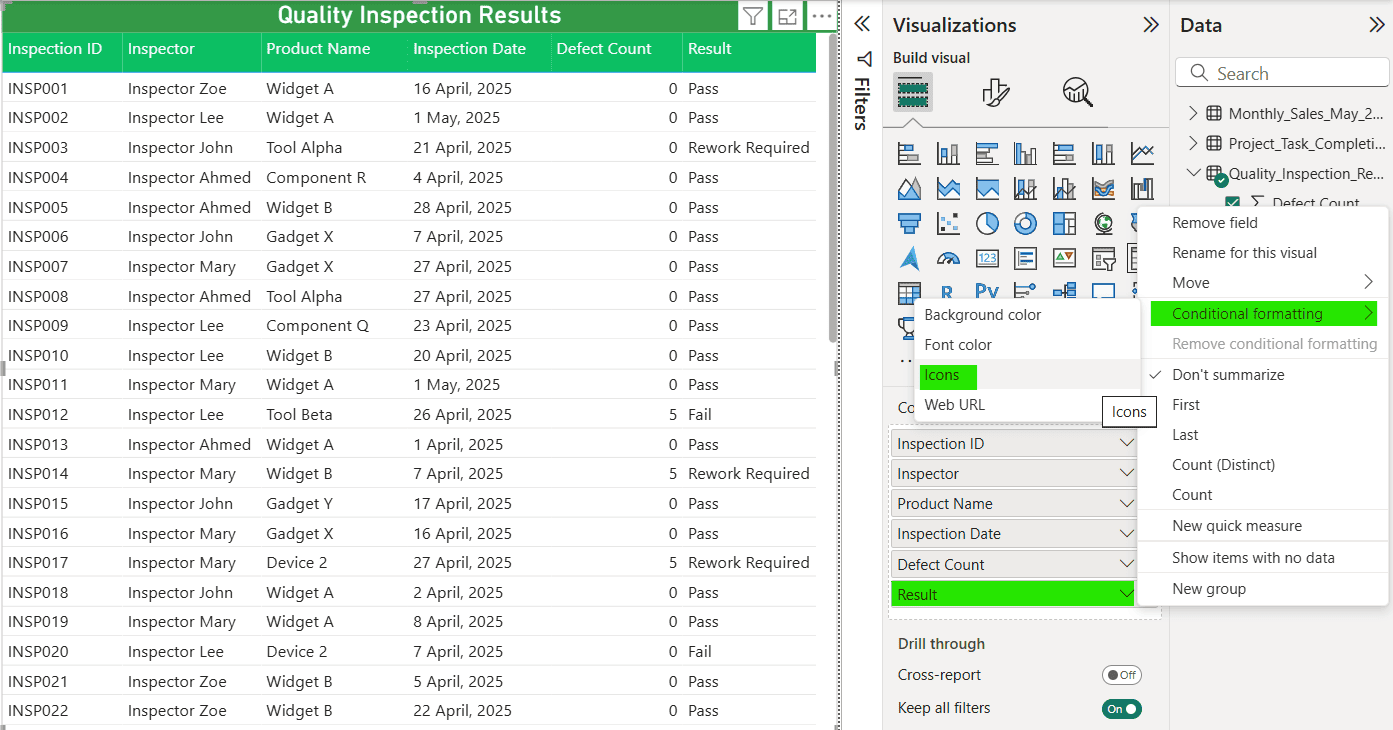 Power BI Conditional Formatting Icons