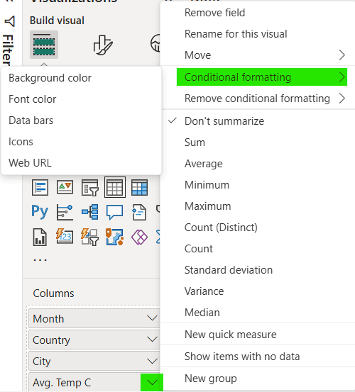 Power BI Conditional Formatting Option