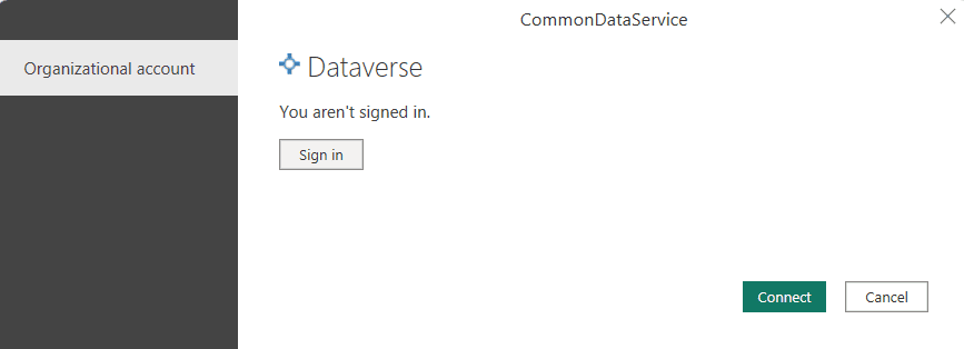 Power BI Desktop Dataverse Sign In