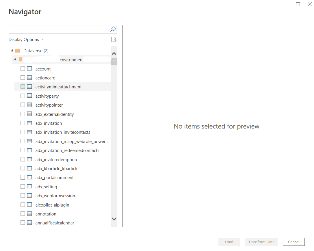 Power BI Dataverse Tables Navigation