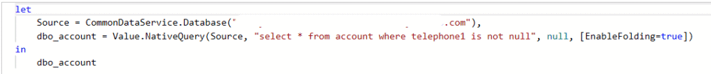 Power Query Dataverse Connector M Query Code using SQL