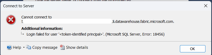 Login Failed for user <token identified principal>