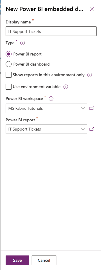 Add Power BI reports in Power Platform model driven apps