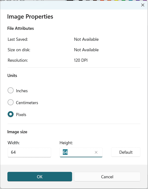 Microsoft Paint Image Properties