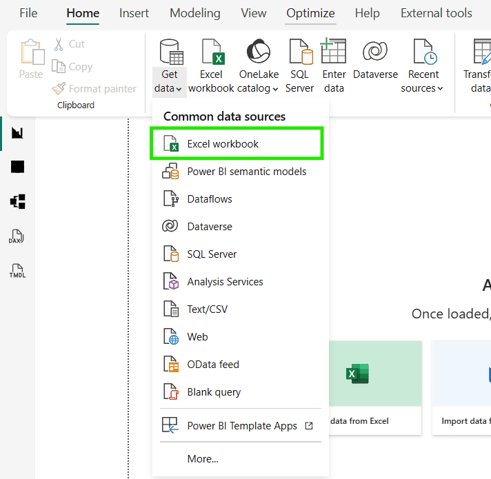 Import Microsoft Excel data into Power BI Desktop