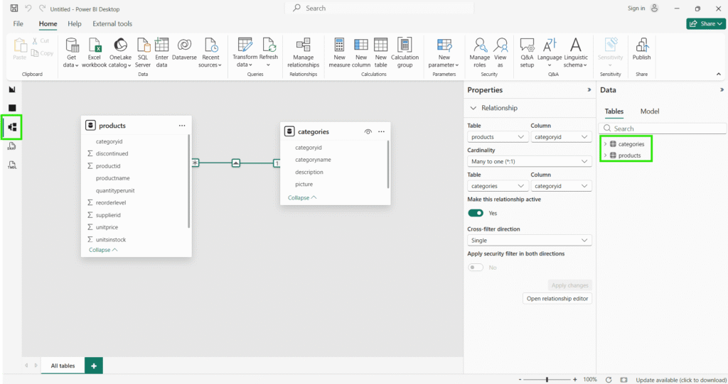 Power BI Desktop Model View