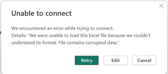 We were unable to load this Excel file because we couldn't understand its format