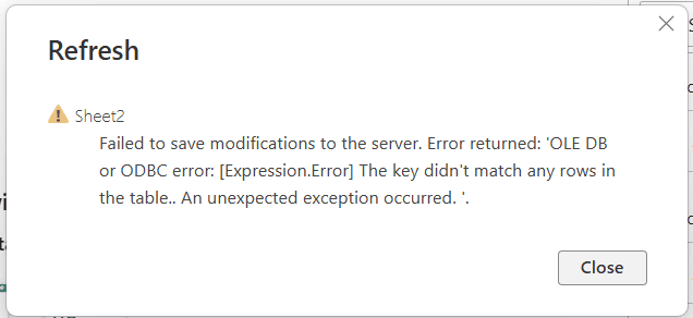 The key did not match any rows in the table